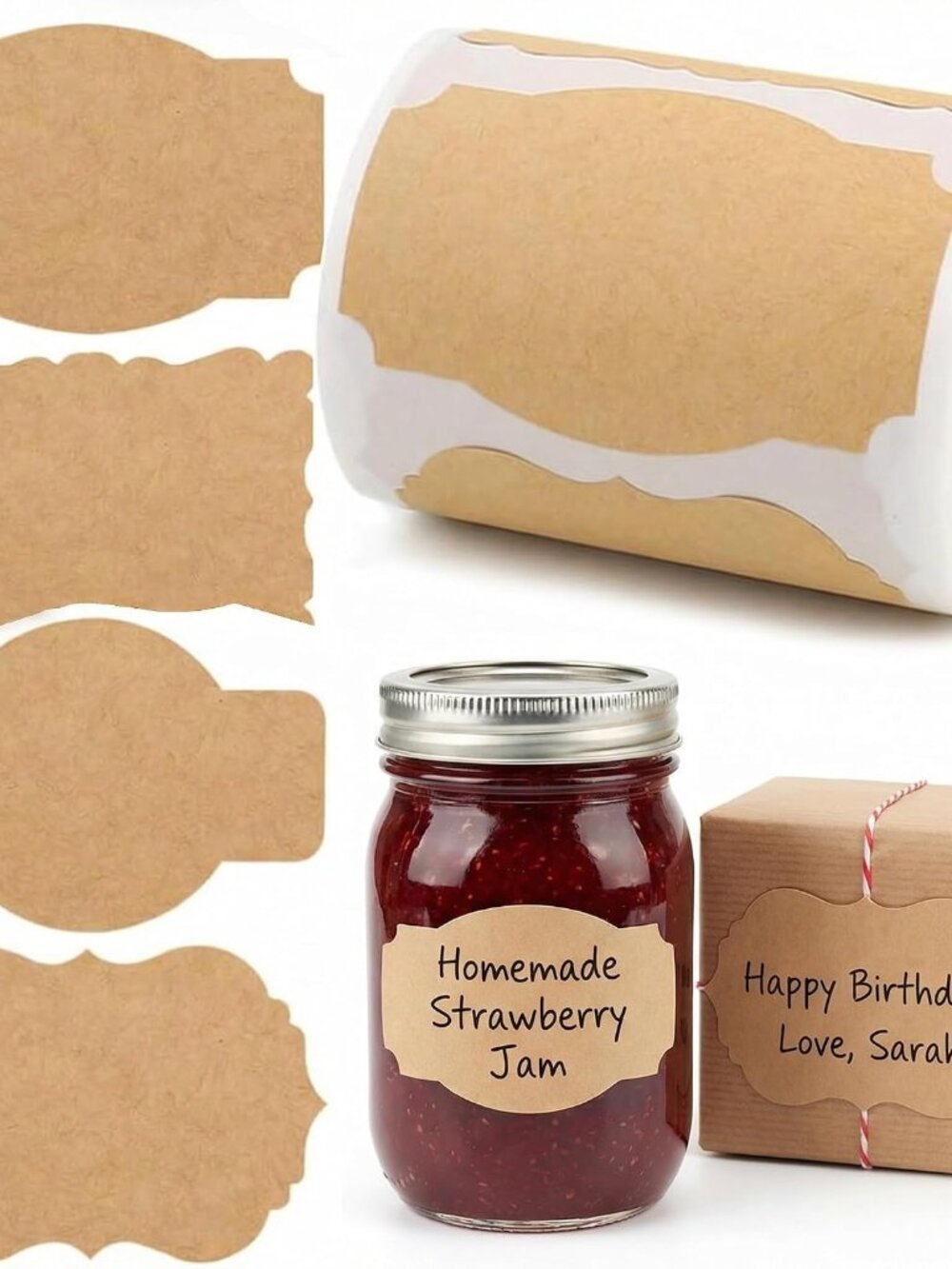 Kraft Label Stickers 200 Pack, 3 X 2 inch in 4 Designs